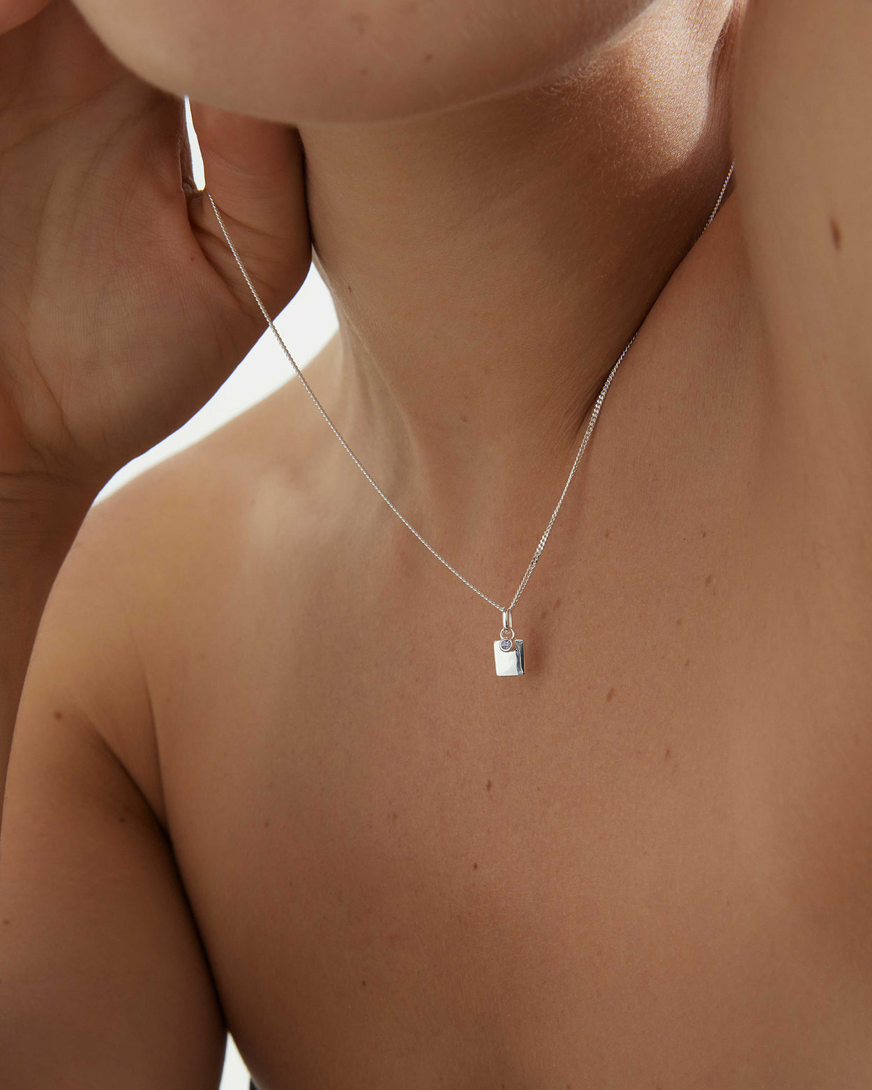 ENGRAVABLE BIRTHSTONE NECKLACE (STERLING SILVER) IMAGE 2