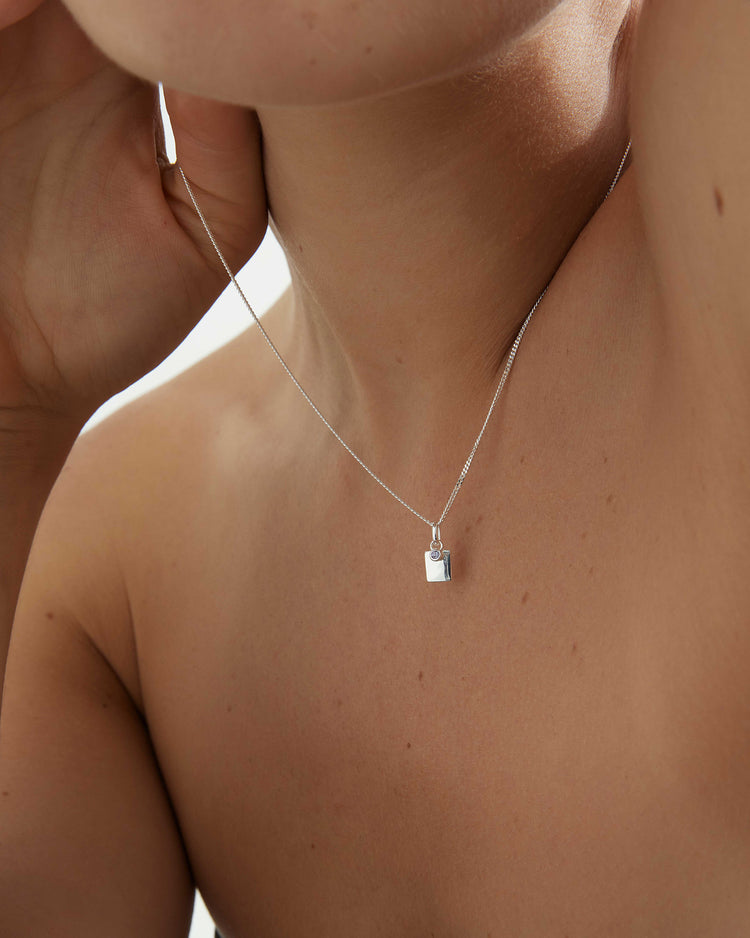 ENGRAVABLE BIRTHSTONE NECKLACE (STERLING SILVER) IMAGE 2