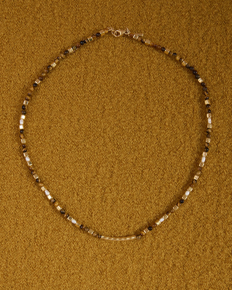 TIGERS EYE BEADED NECKLACE (18K GOLD PLATED) IMAGE 3
