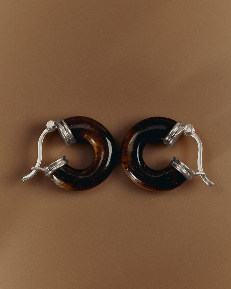 TEMPO TIGERS EYE HOOPS (STERLING SILVER)