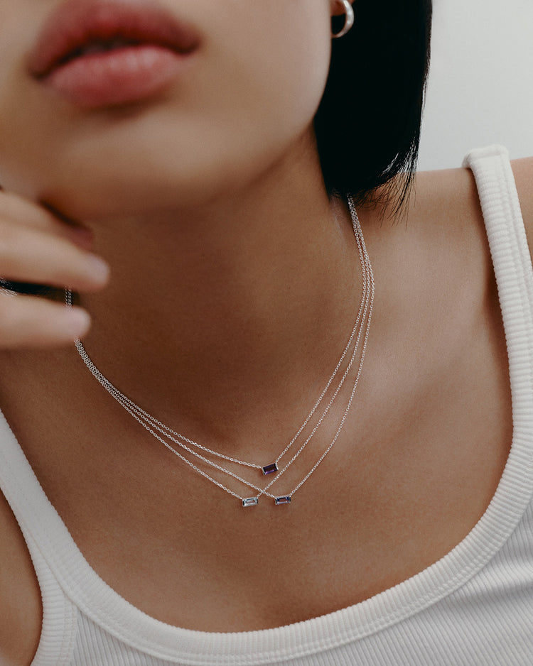 BAGUETTE BIRTHSTONE NECKLACE (STERLING SILVER) IMAGE 2