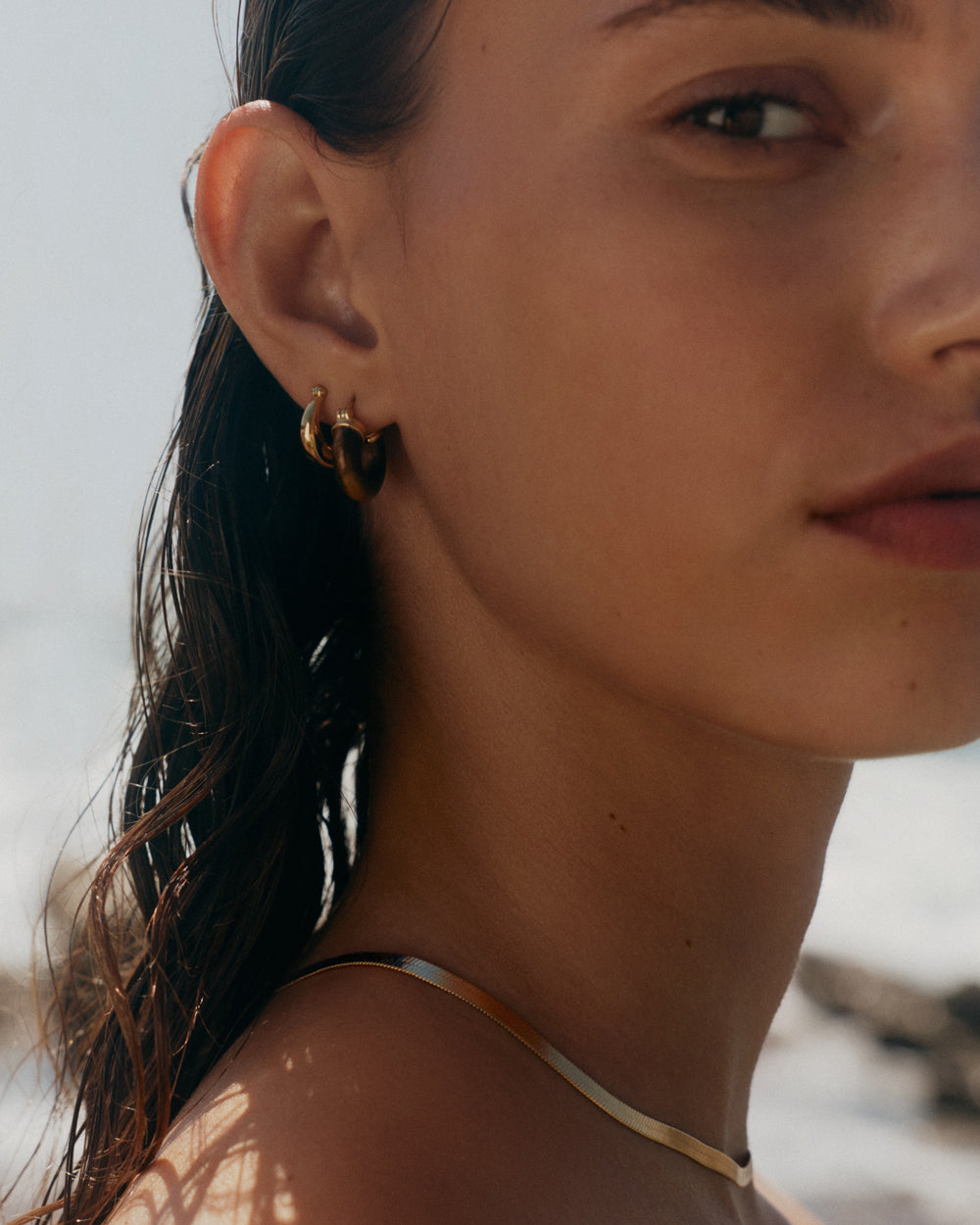 TEMPO TIGERS EYE HOOPS (18K GOLD PLATED) IMAGE 3