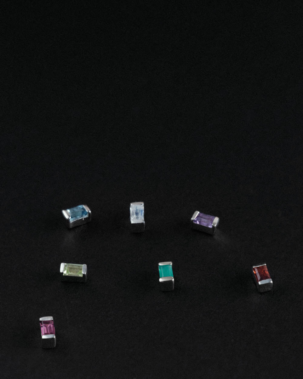BAGUETTE BIRTHSTONE STUDS (STERLING SILVER)