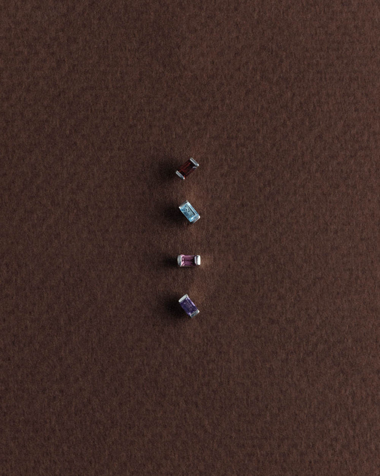 BAGUETTE BIRTHSTONE STUDS (STERLING SILVER)