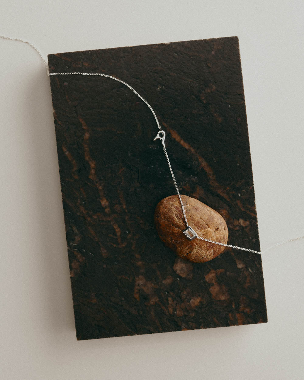 INITIAL BAGUETTE NECKLACE (STERLING SILVER)