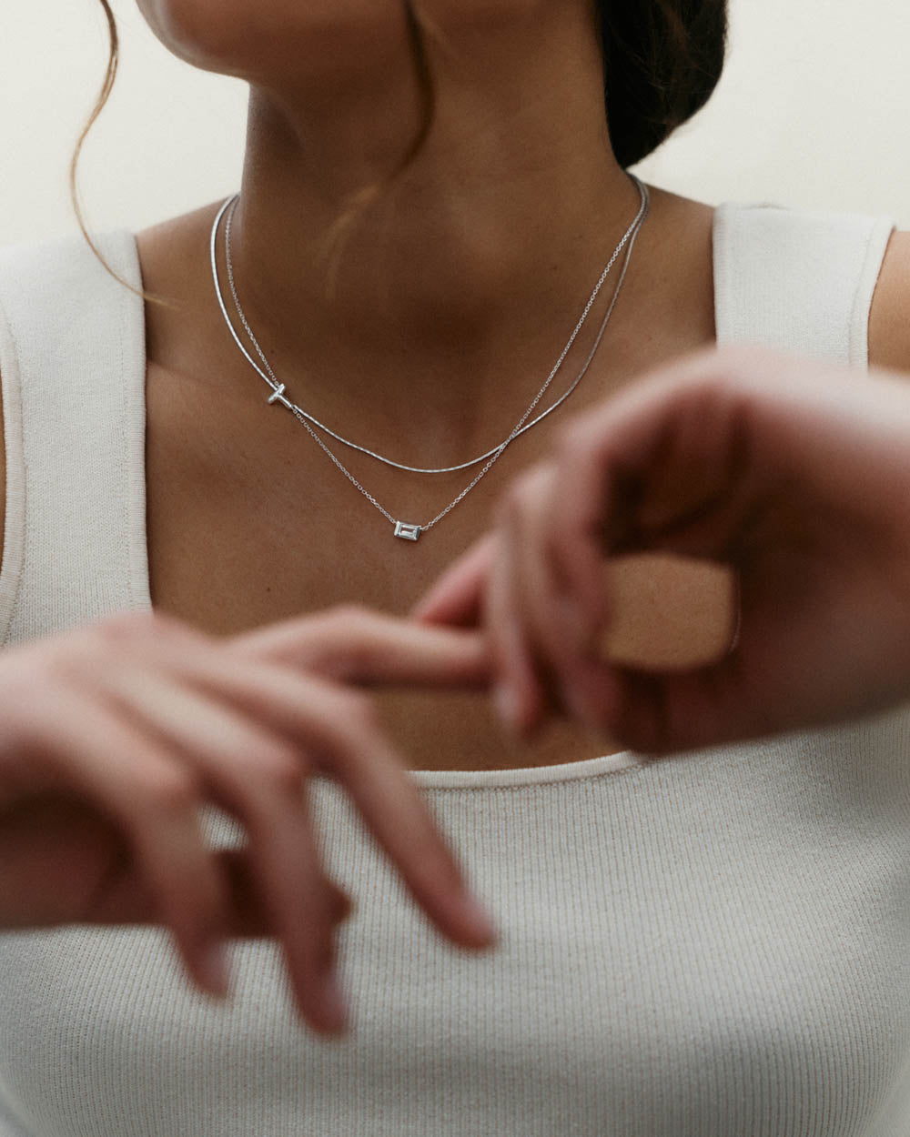 INITIAL BAGUETTE NECKLACE (STERLING SILVER)