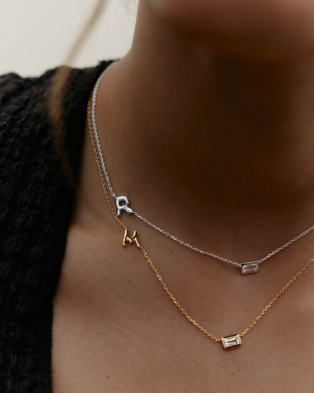 INITIAL BAGUETTE NECKLACE (STERLING SILVER)