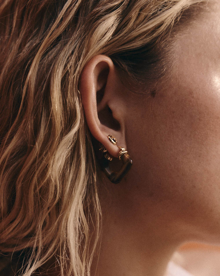 SOLAR TIGERS EYE HOOPS (18K GOLD PLATED)