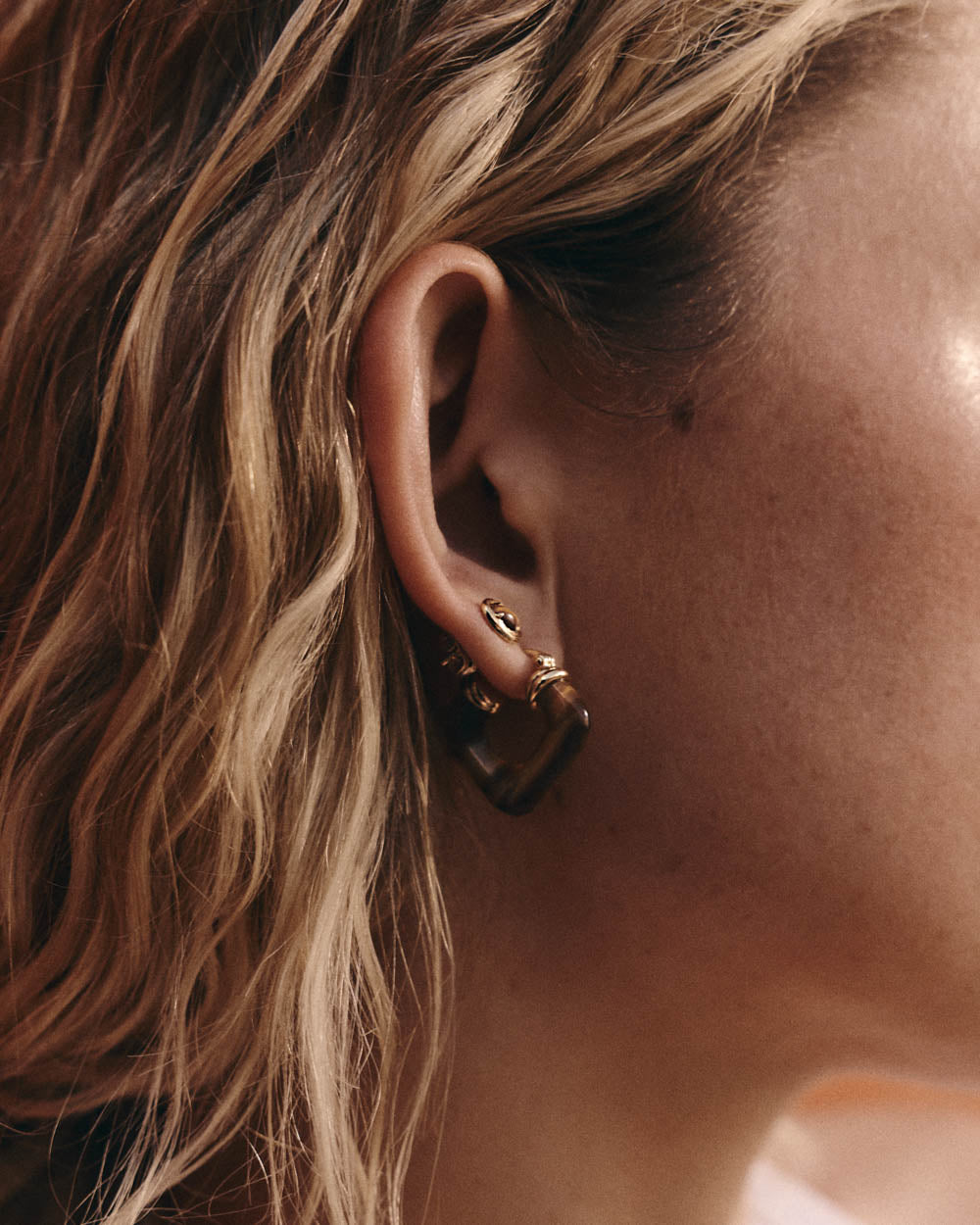 SOLAR TIGERS EYE HOOPS (18K GOLD PLATED)