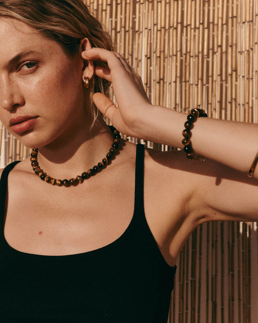SOLAR TIGERS EYE BRACELET (18K GOLD PLATED)