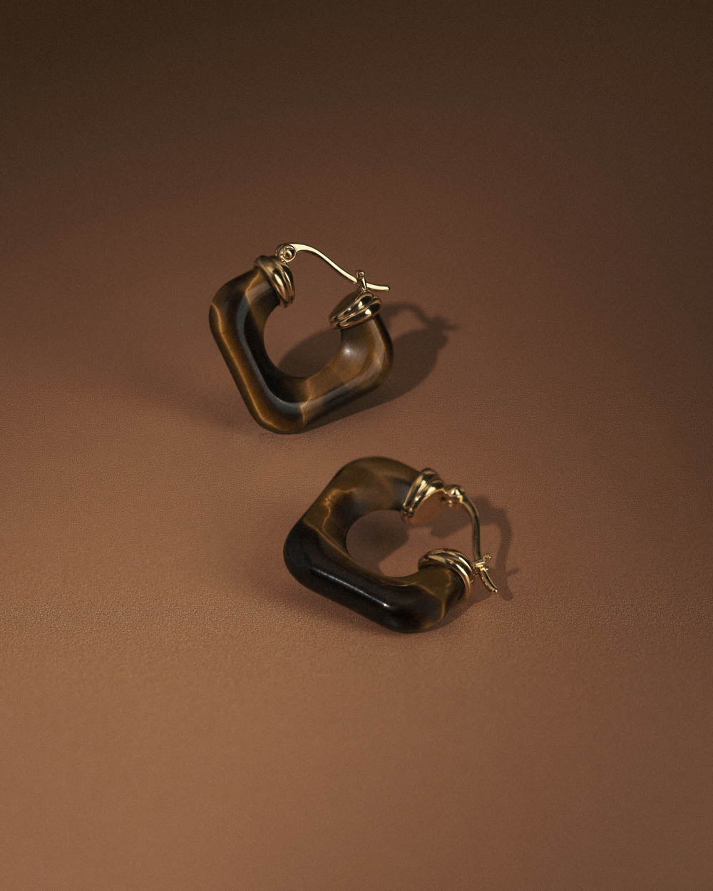 SOLAR TIGERS EYE HOOPS (18K GOLD PLATED)