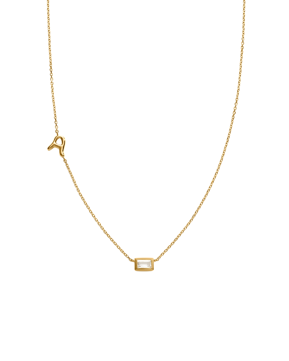 INITIAL BAGUETTE NECKLACE (18K GOLD VERMEIL)