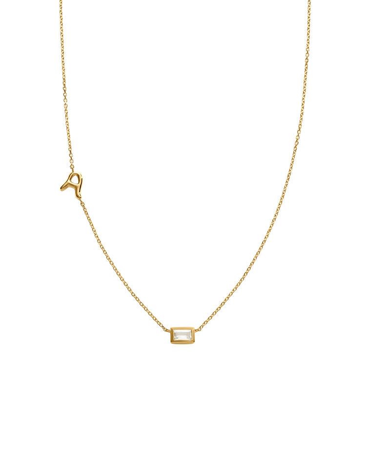 INITIAL BAGUETTE NECKLACE (18K GOLD VERMEIL)