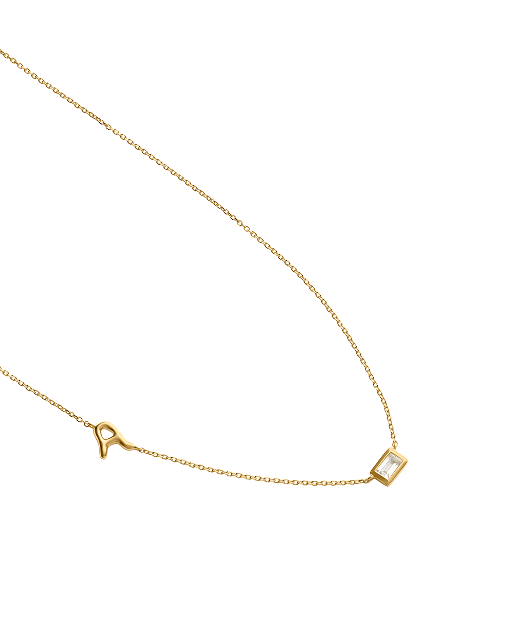 INITIAL BAGUETTE NECKLACE (18K GOLD VERMEIL)