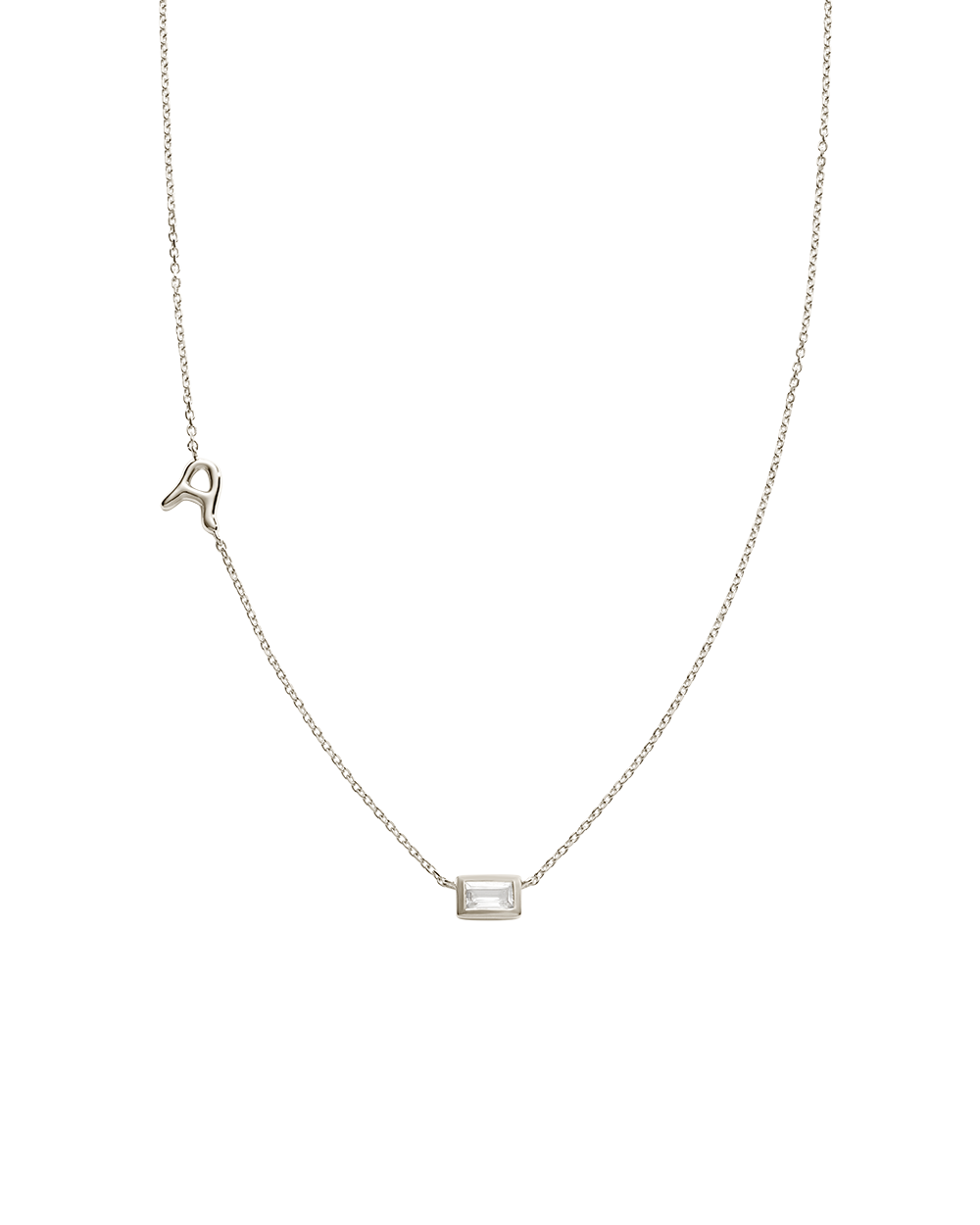INITIAL BAGUETTE NECKLACE (STERLING SILVER)