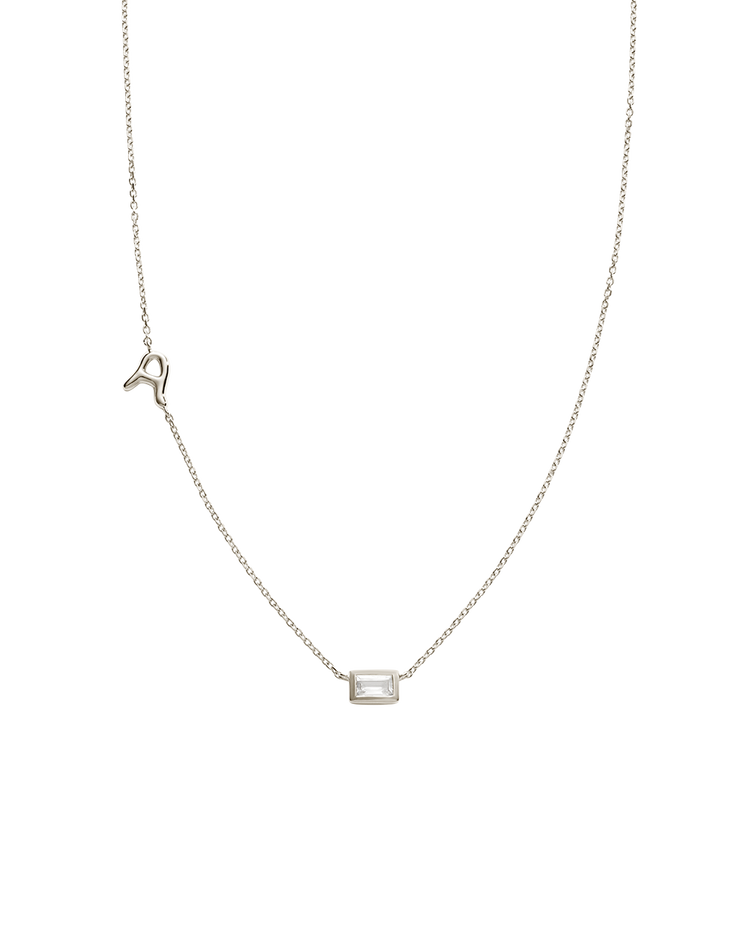INITIAL BAGUETTE NECKLACE (STERLING SILVER)