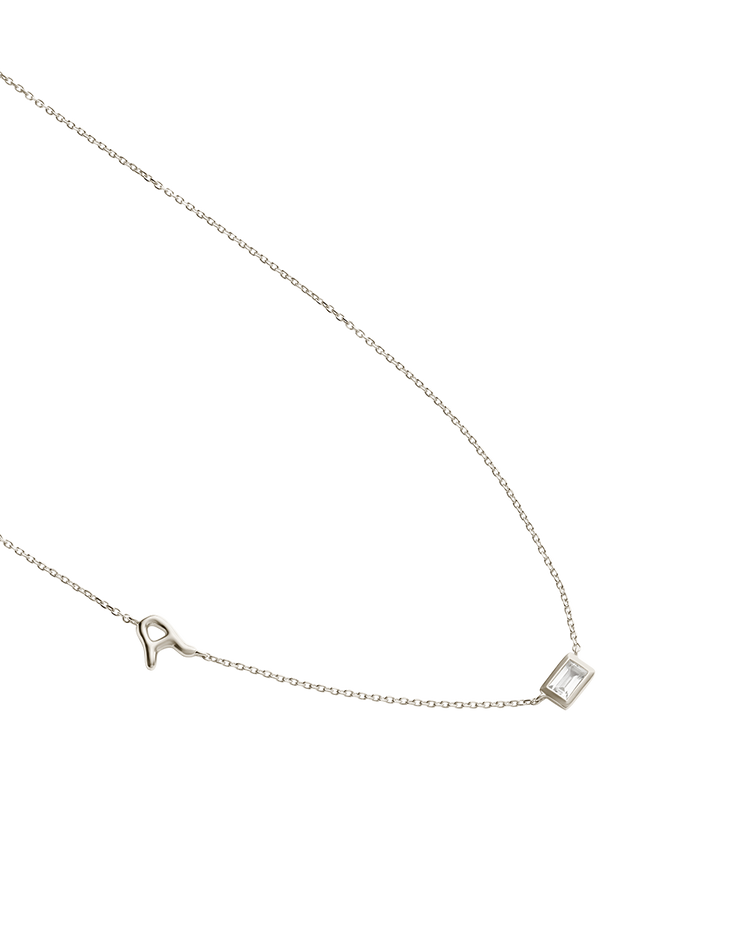 INITIAL BAGUETTE NECKLACE (STERLING SILVER)