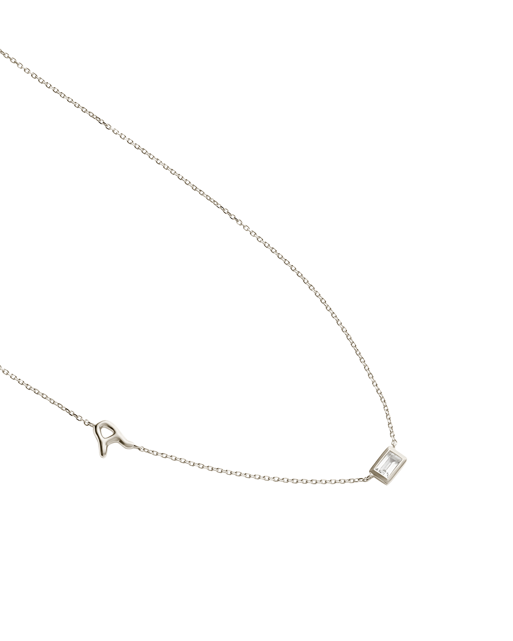 INITIAL BAGUETTE NECKLACE (STERLING SILVER)