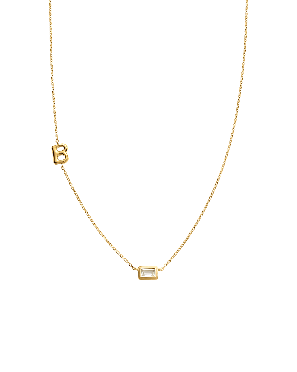 INITIAL BAGUETTE NECKLACE (18K GOLD VERMEIL)