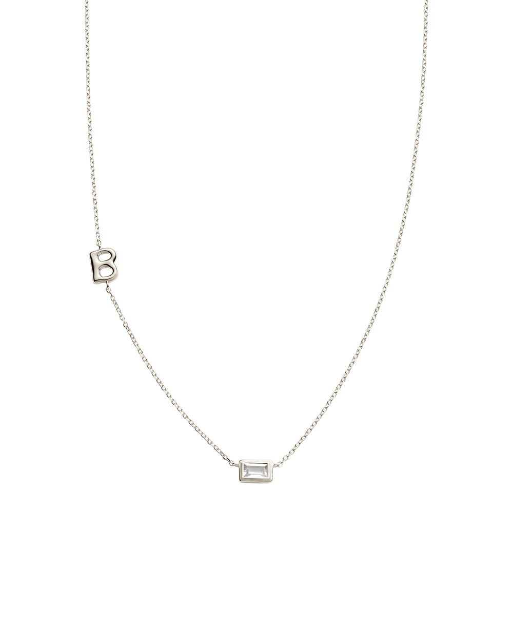 INITIAL BAGUETTE NECKLACE (STERLING SILVER)