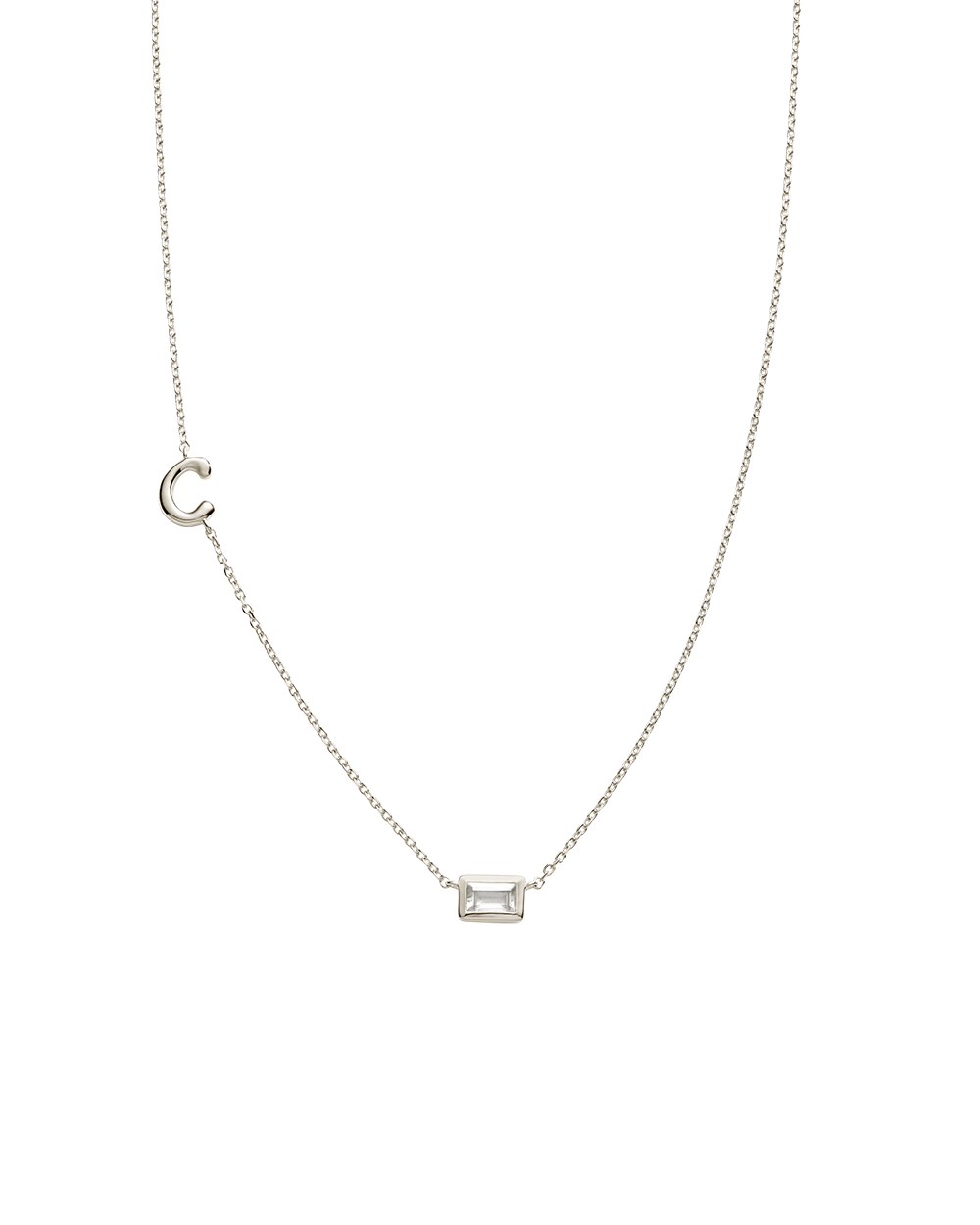 INITIAL BAGUETTE NECKLACE (STERLING SILVER)