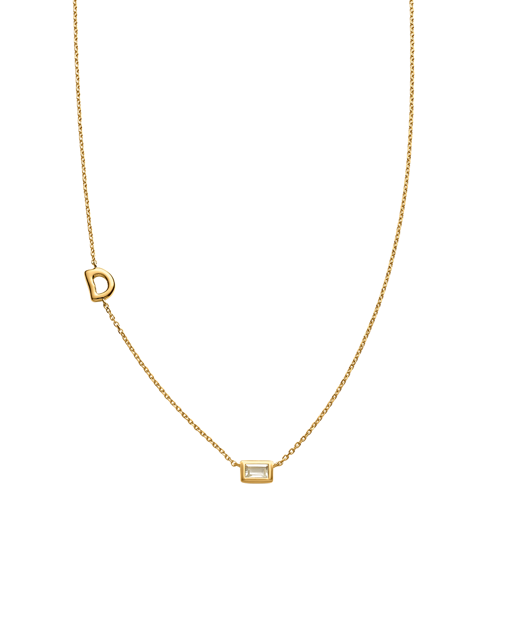 INITIAL BAGUETTE NECKLACE (18K GOLD VERMEIL)