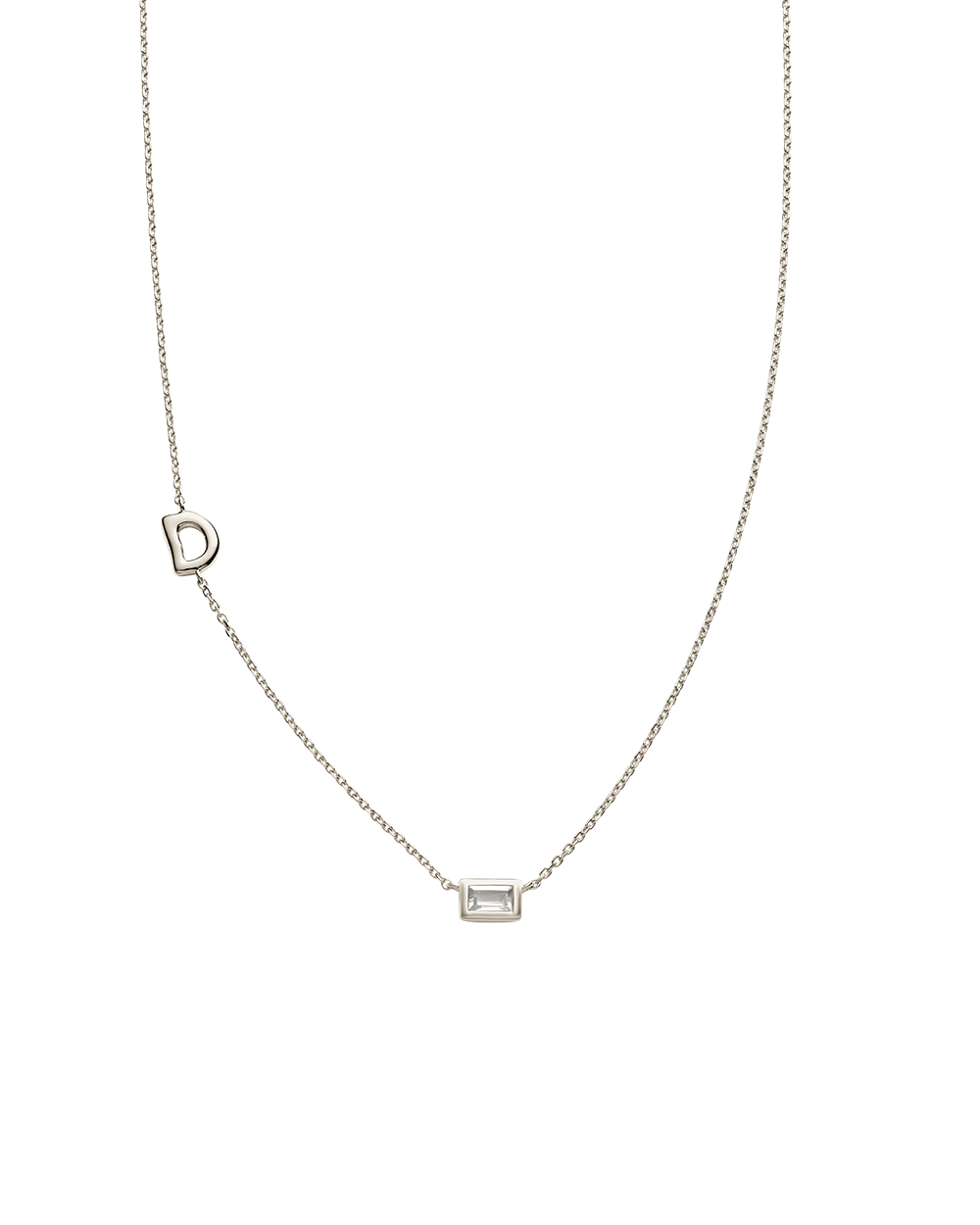 INITIAL BAGUETTE NECKLACE (STERLING SILVER)