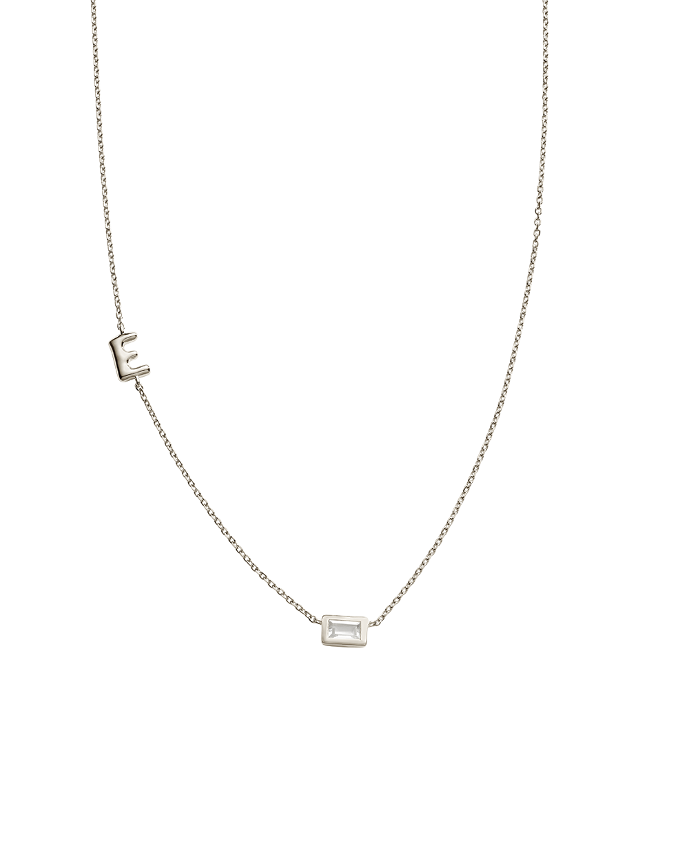 INITIAL BAGUETTE NECKLACE (STERLING SILVER)