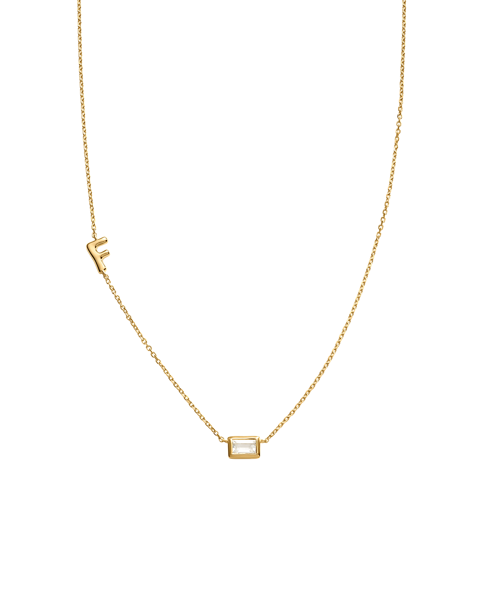 INITIAL BAGUETTE NECKLACE (18K GOLD VERMEIL)