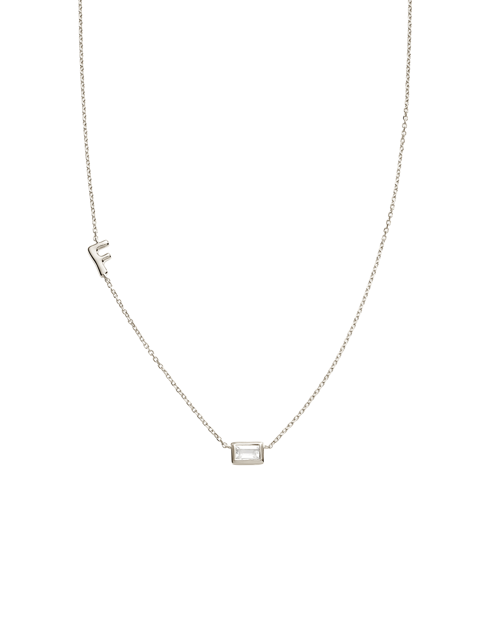 INITIAL BAGUETTE NECKLACE (STERLING SILVER)
