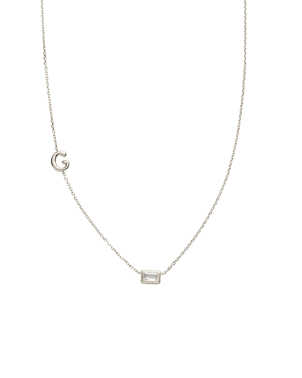 INITIAL BAGUETTE NECKLACE (STERLING SILVER)