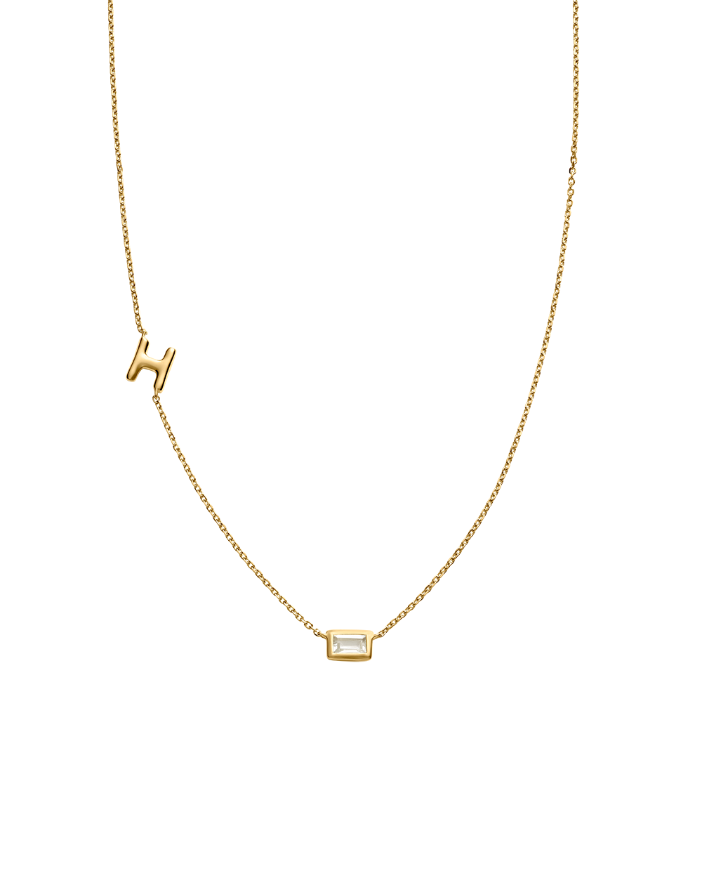 INITIAL BAGUETTE NECKLACE (18K GOLD VERMEIL)