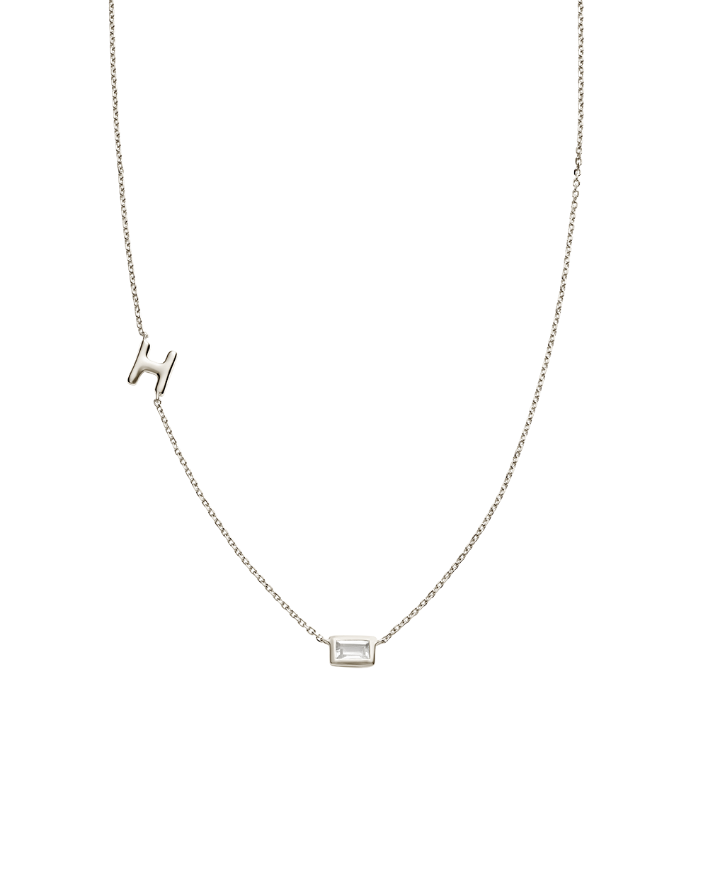 INITIAL BAGUETTE NECKLACE (STERLING SILVER)