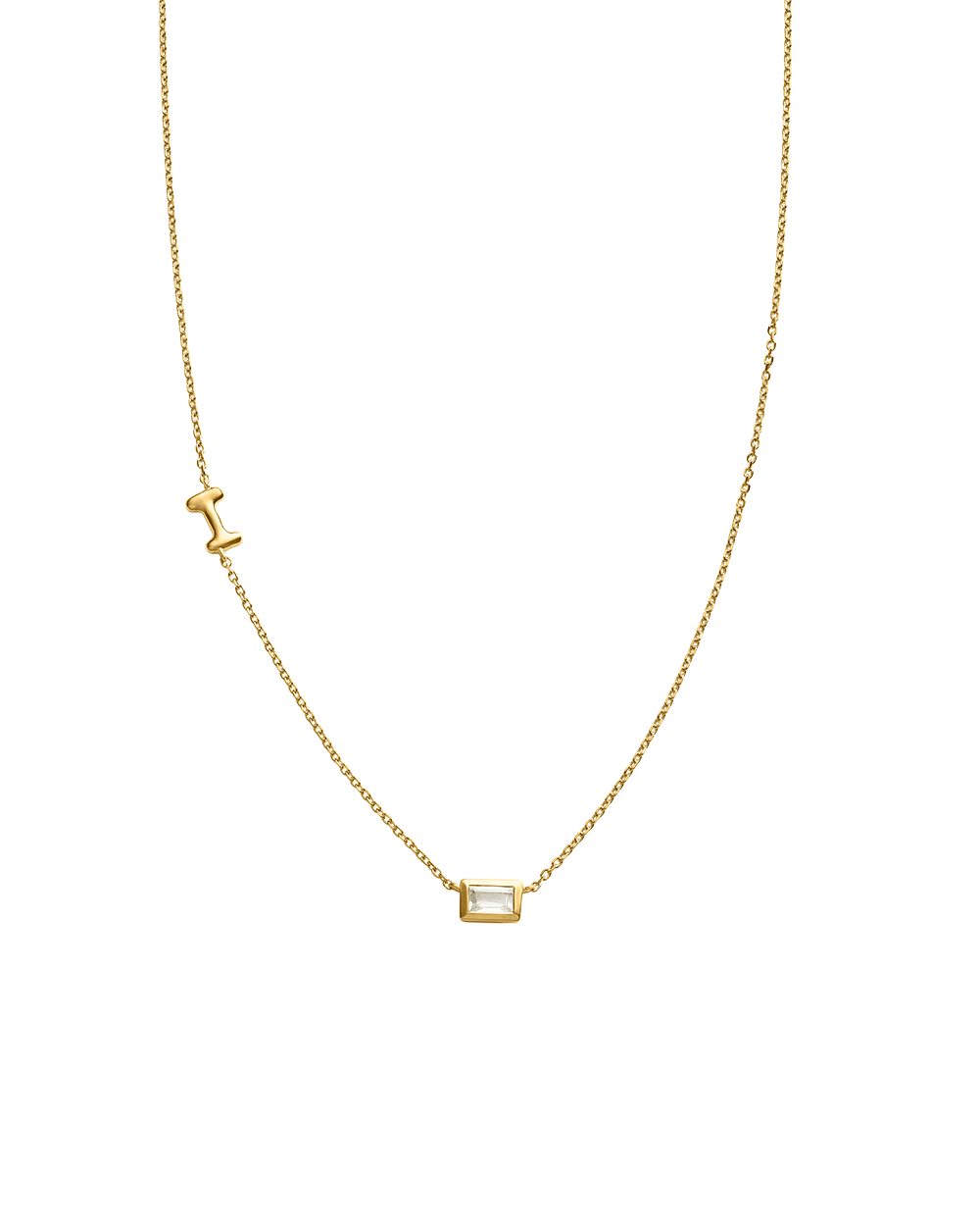 INITIAL BAGUETTE NECKLACE (18K GOLD VERMEIL)