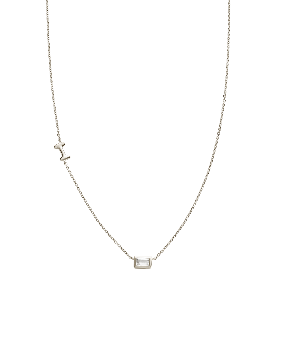 INITIAL BAGUETTE NECKLACE (STERLING SILVER)