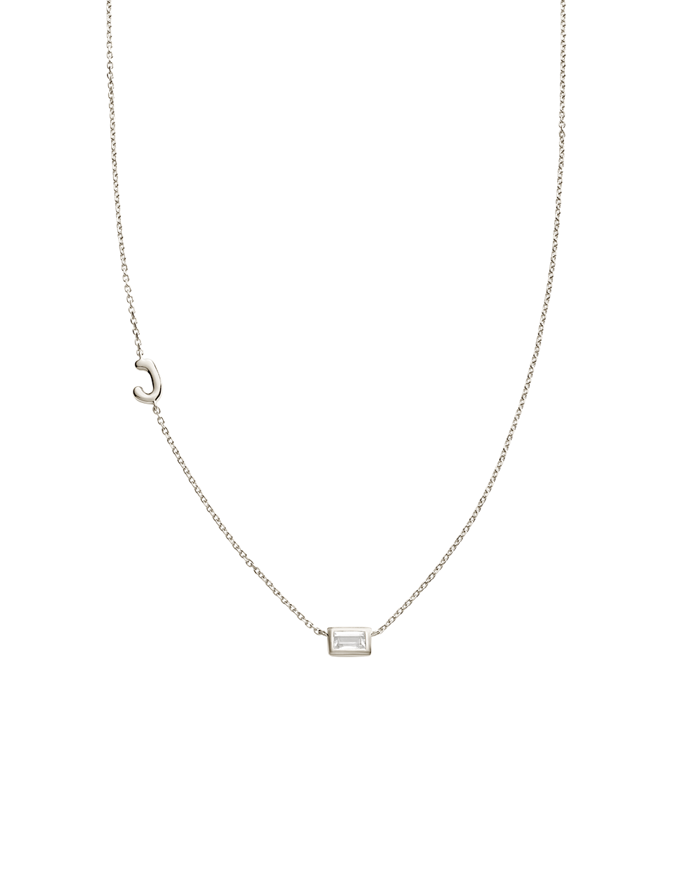 INITIAL BAGUETTE NECKLACE (STERLING SILVER)