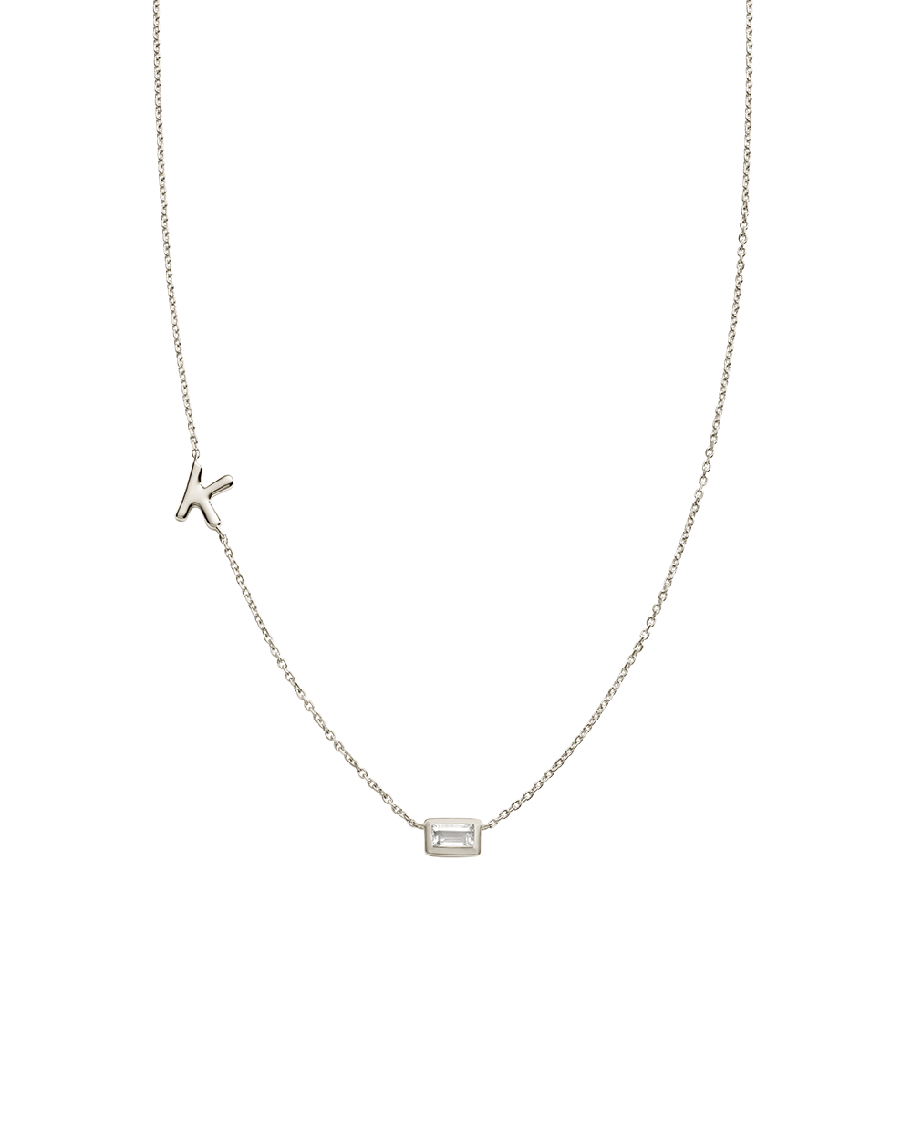 INITIAL BAGUETTE NECKLACE (STERLING SILVER)