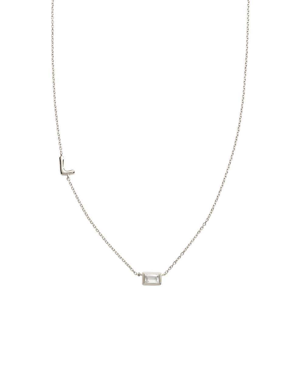 INITIAL BAGUETTE NECKLACE (STERLING SILVER)