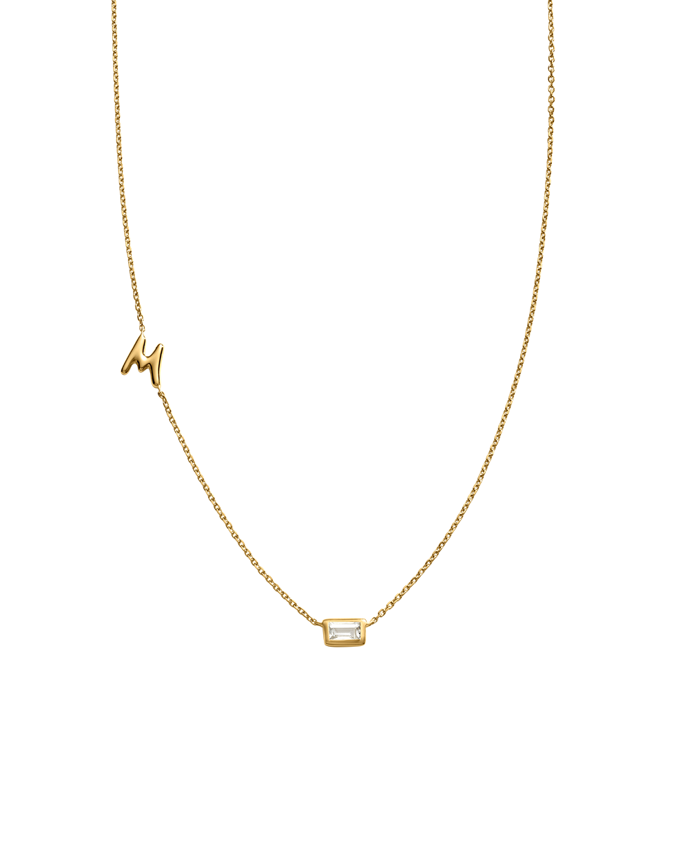 INITIAL BAGUETTE NECKLACE (18K GOLD VERMEIL)