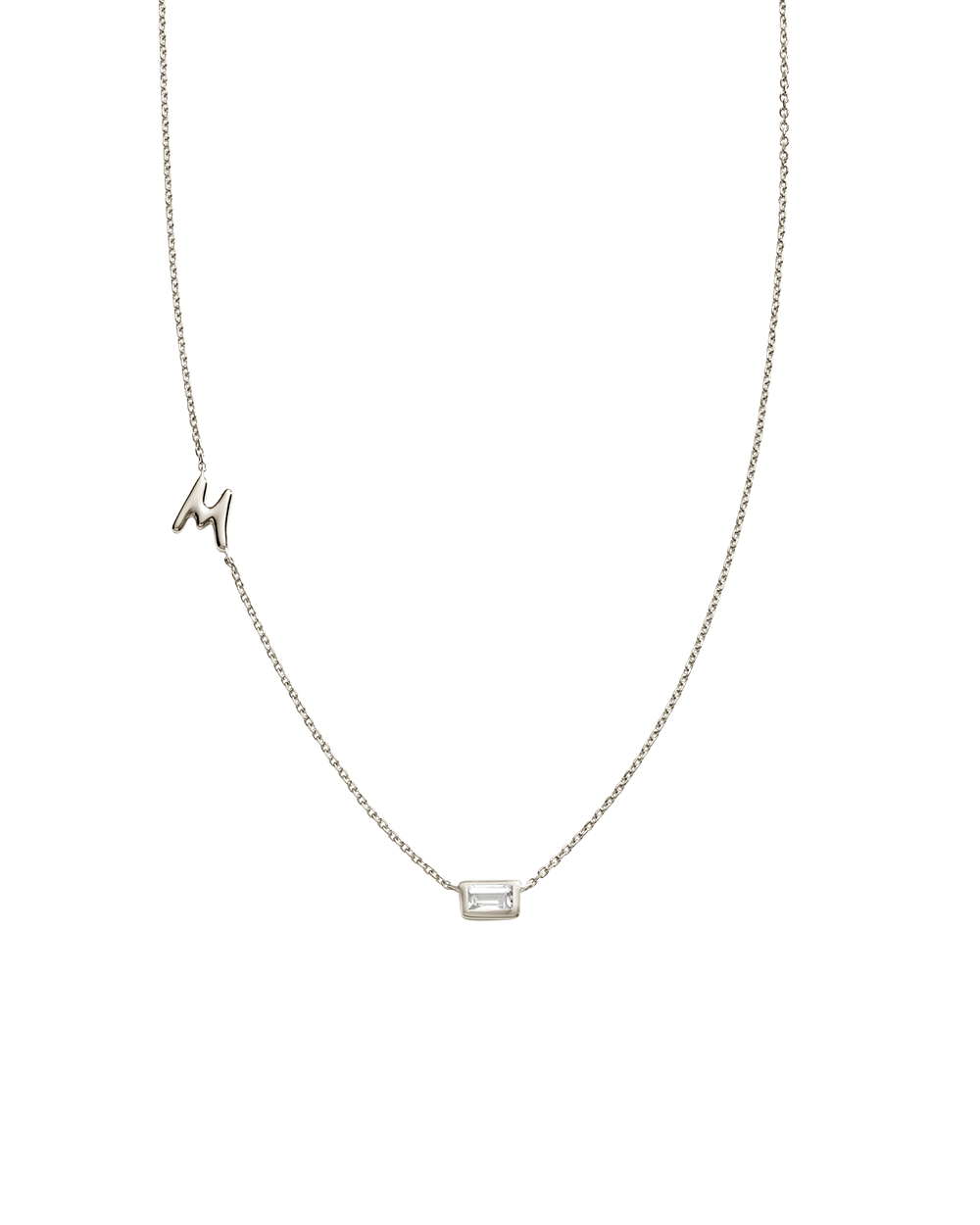INITIAL BAGUETTE NECKLACE (STERLING SILVER)