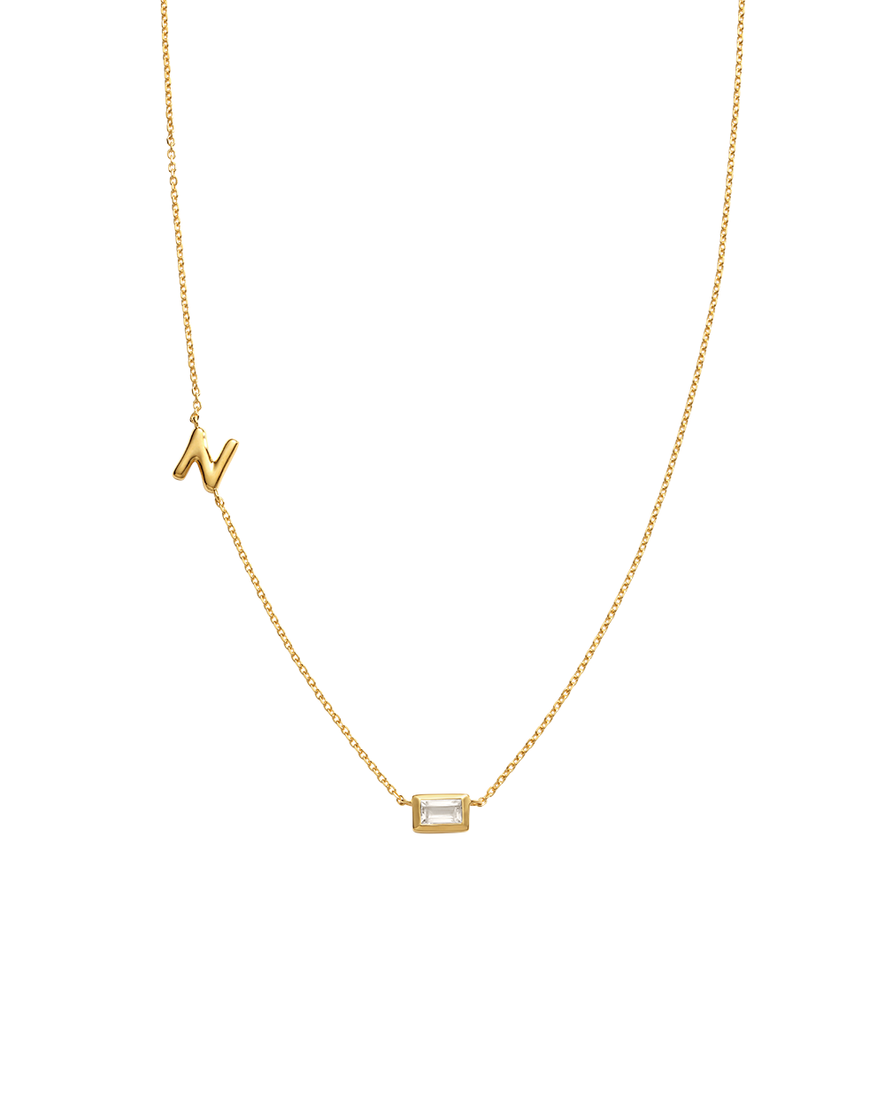 INITIAL BAGUETTE NECKLACE (18K GOLD VERMEIL)
