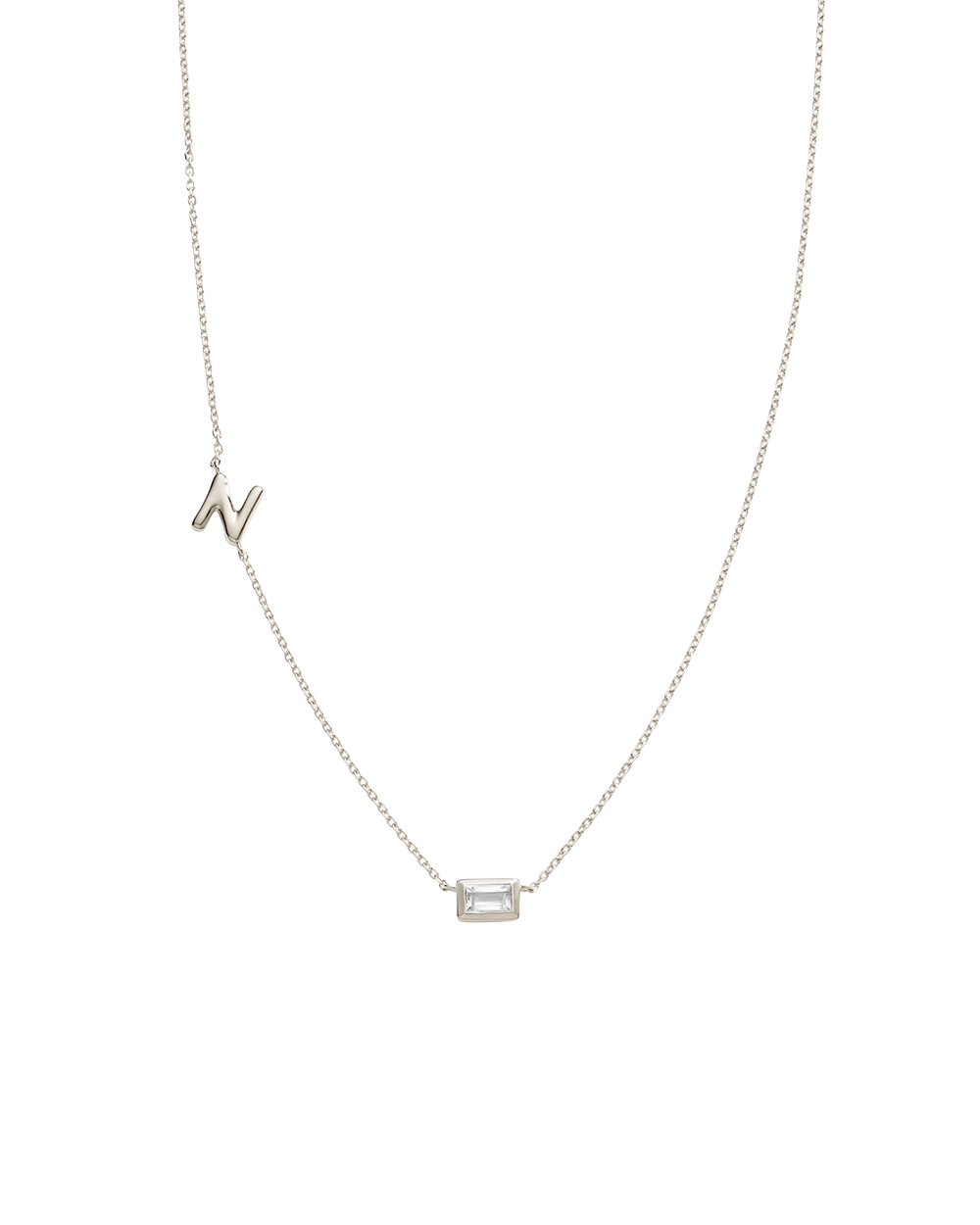 INITIAL BAGUETTE NECKLACE (STERLING SILVER)