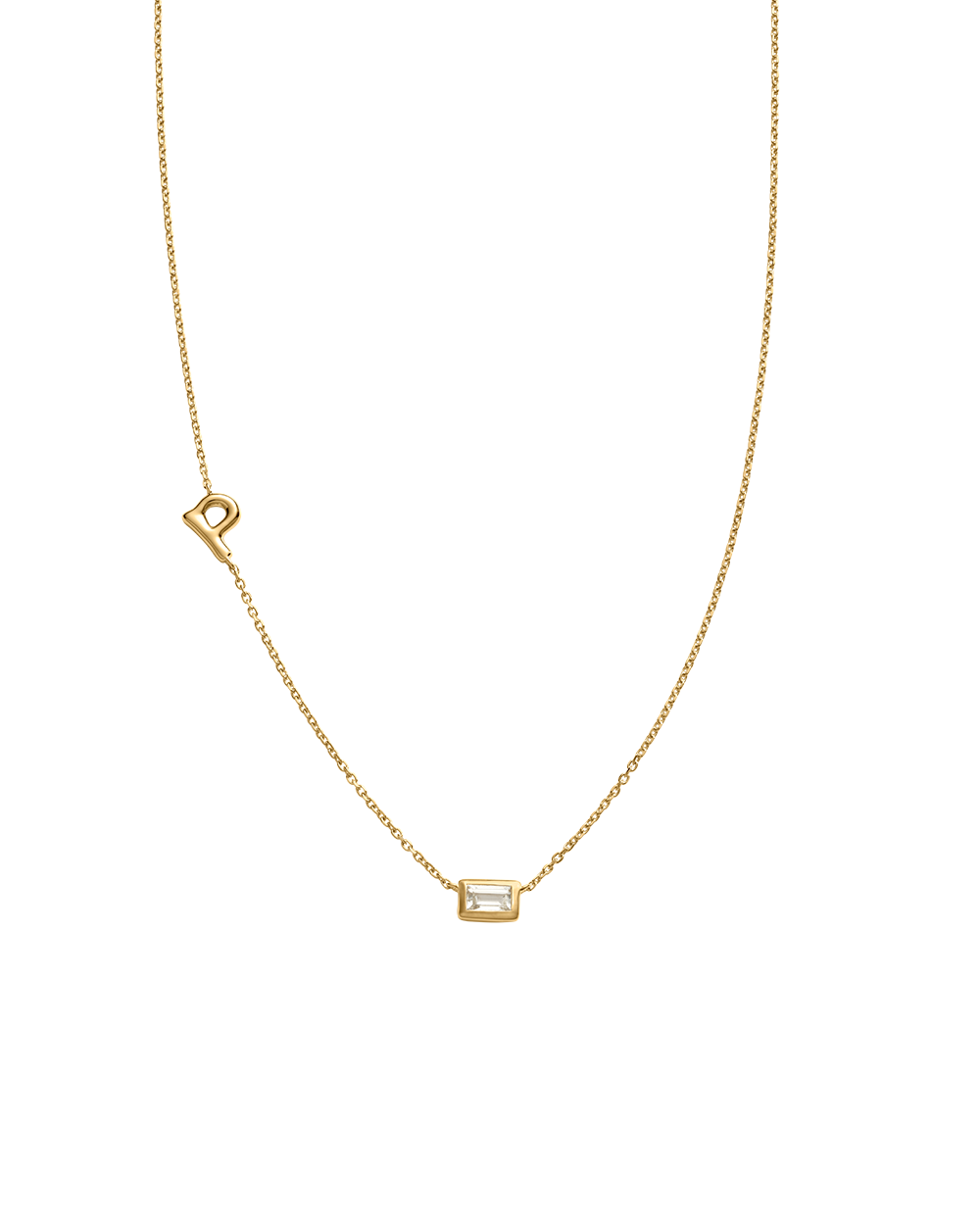 INITIAL BAGUETTE NECKLACE (18K GOLD VERMEIL)