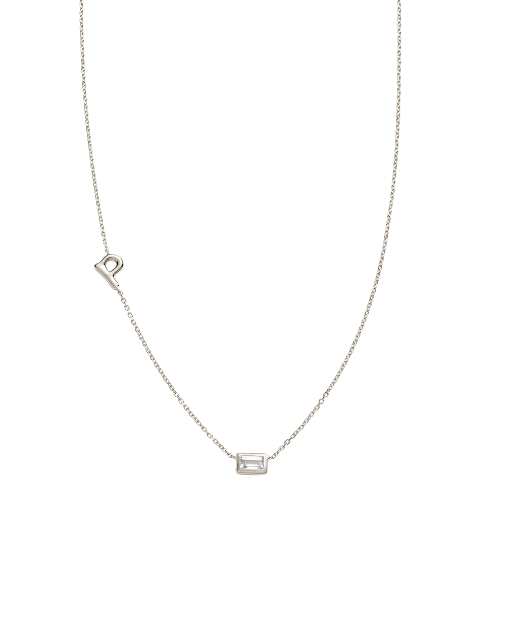 INITIAL BAGUETTE NECKLACE (STERLING SILVER)