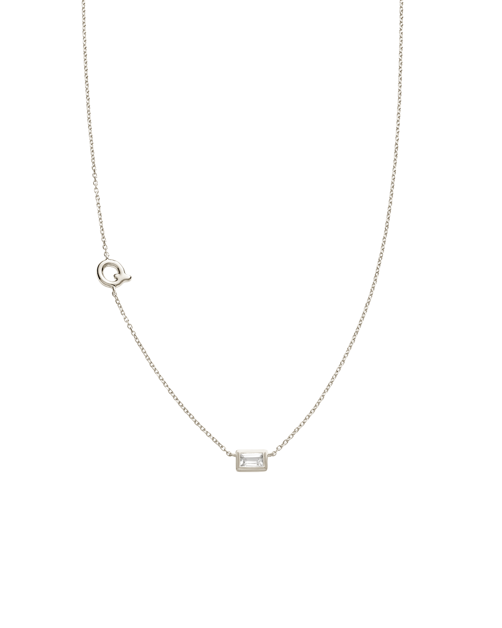 INITIAL BAGUETTE NECKLACE (STERLING SILVER)