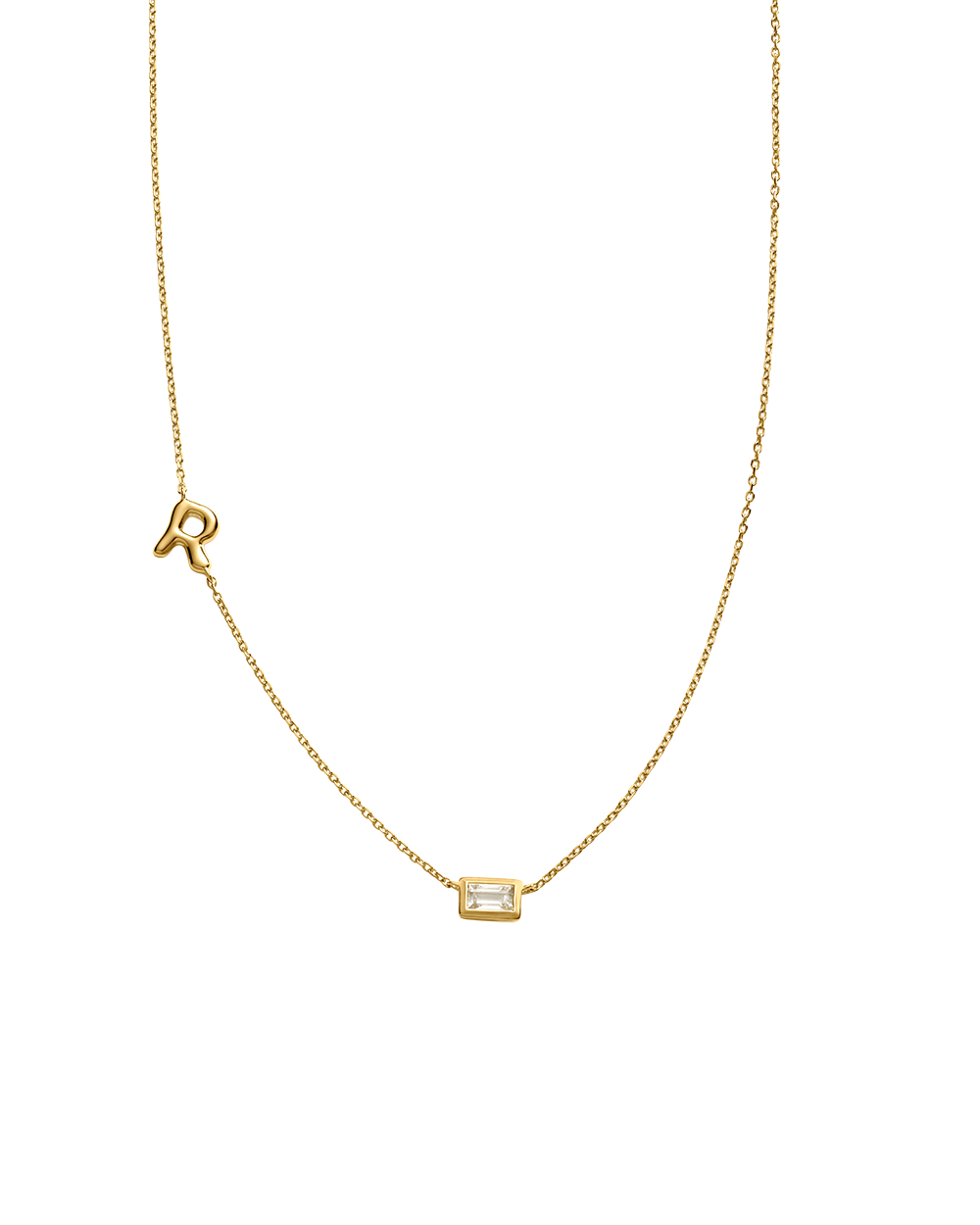 INITIAL BAGUETTE NECKLACE (18K GOLD VERMEIL)