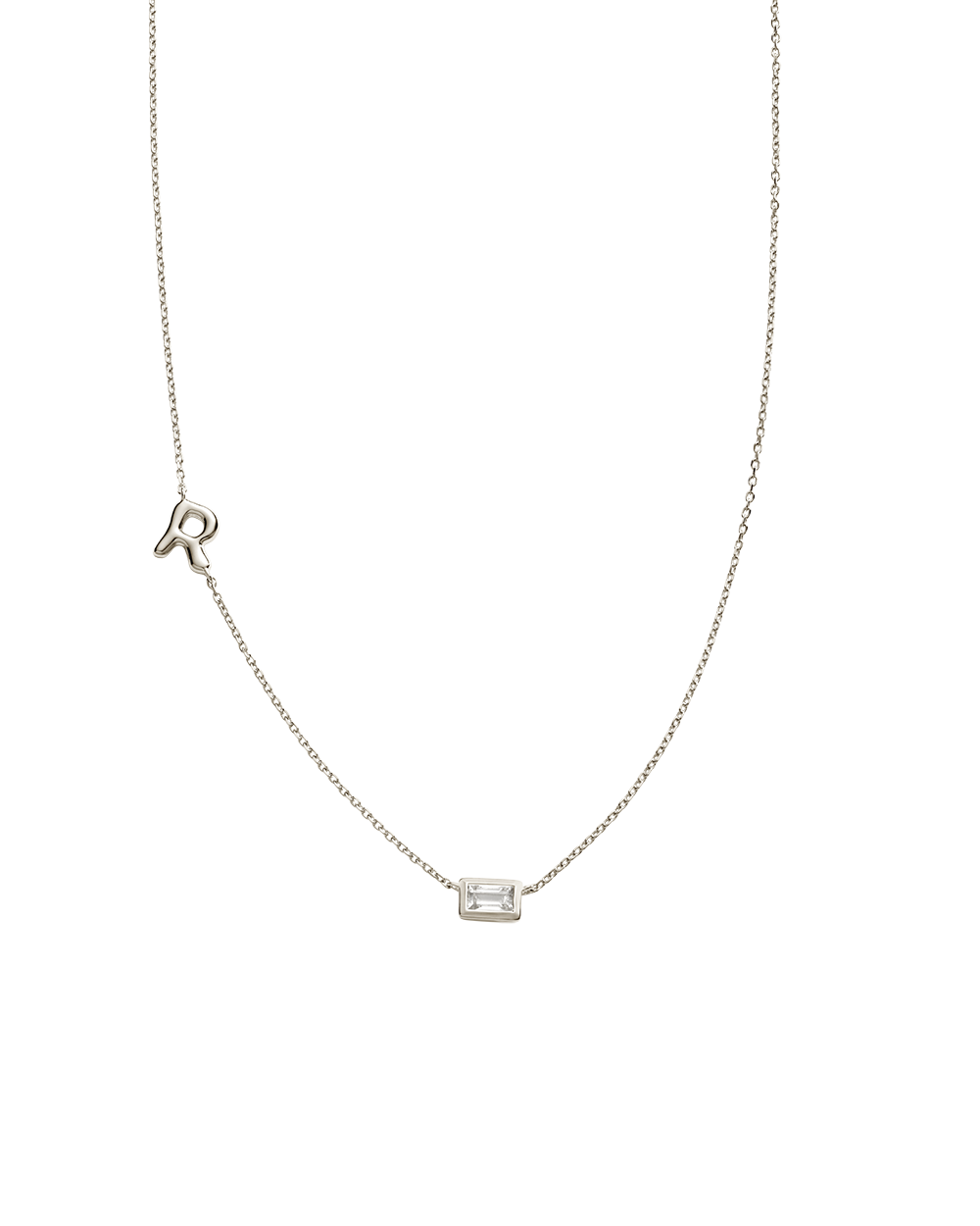 INITIAL BAGUETTE NECKLACE (STERLING SILVER)