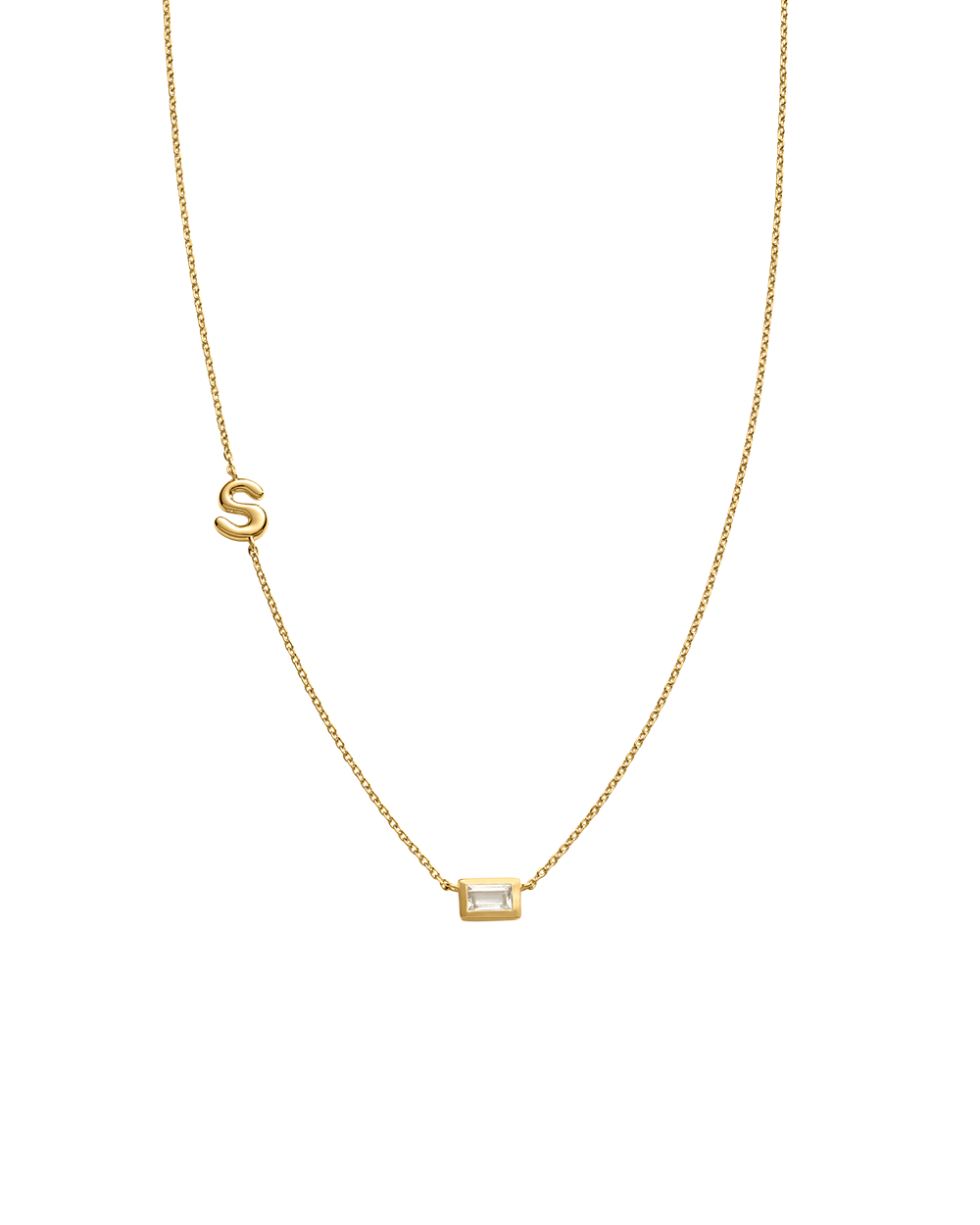 INITIAL BAGUETTE NECKLACE (18K GOLD VERMEIL)