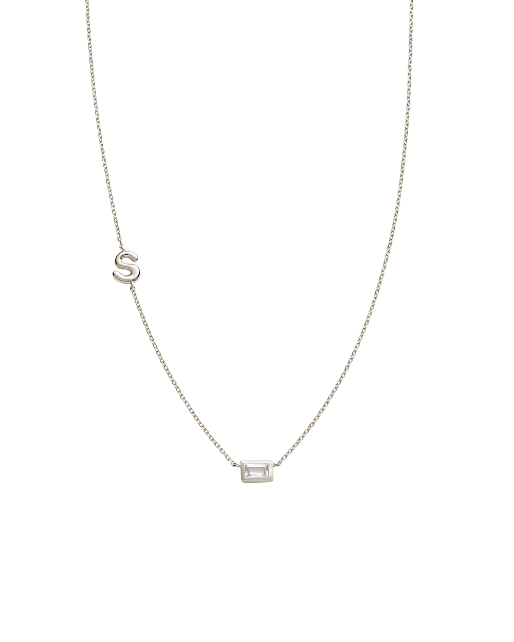 INITIAL BAGUETTE NECKLACE (STERLING SILVER)