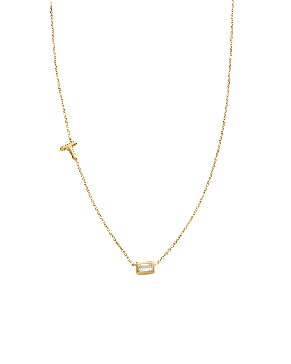 INITIAL BAGUETTE NECKLACE (18K GOLD VERMEIL)